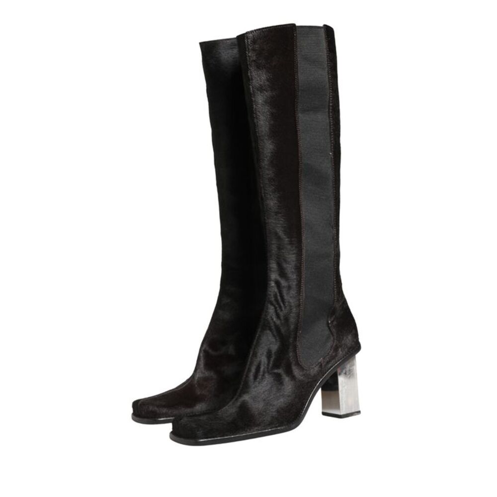 Dolce & Gabbana Black Suede Leather Knee High Boots Women's Shoes - Picture 5 of 5